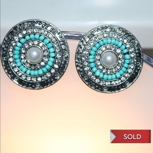SOLD! Large turquoise sparkly earrings